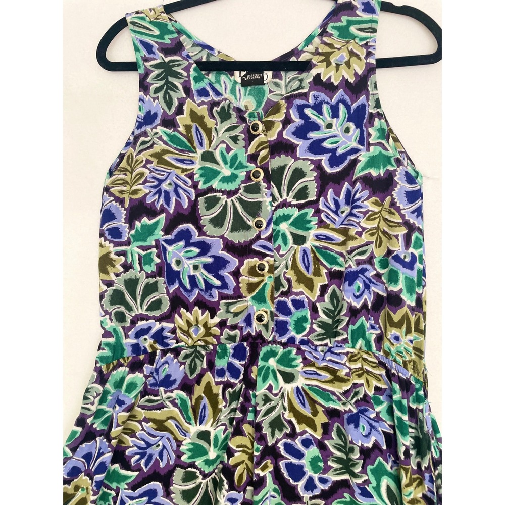 Erika Floral Dress Womens Small Purple Green Rayon Button Front Midi Vintage 90s - Picture 5 of 11